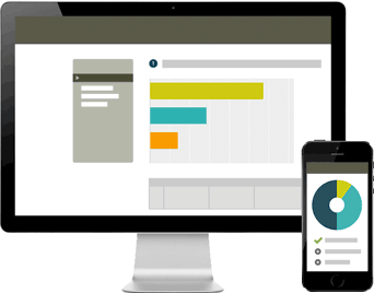 Showing a computer with analytical data about a survey