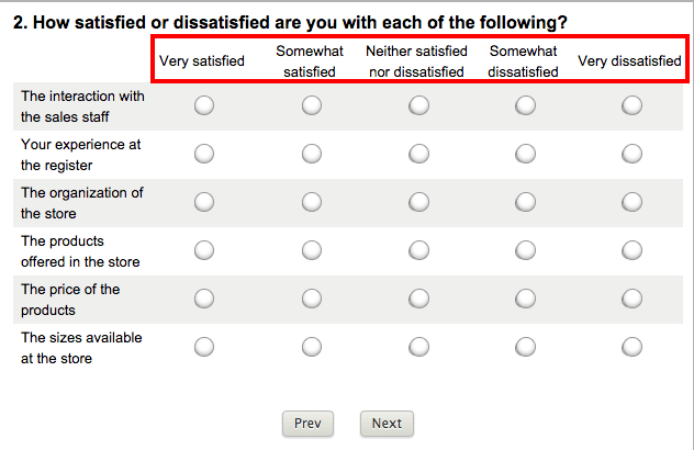 Matrix questions with weights