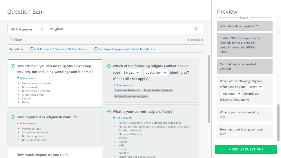 SurveyMonkey question bank