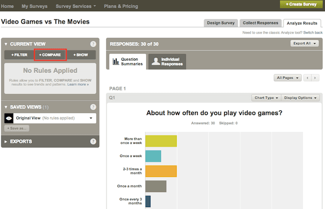 Compare option under Current View