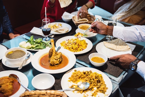 coordinated dinner plans (plates and food)