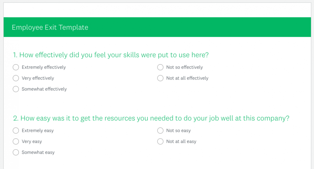 Preview of SurveyMonkey employee exit template