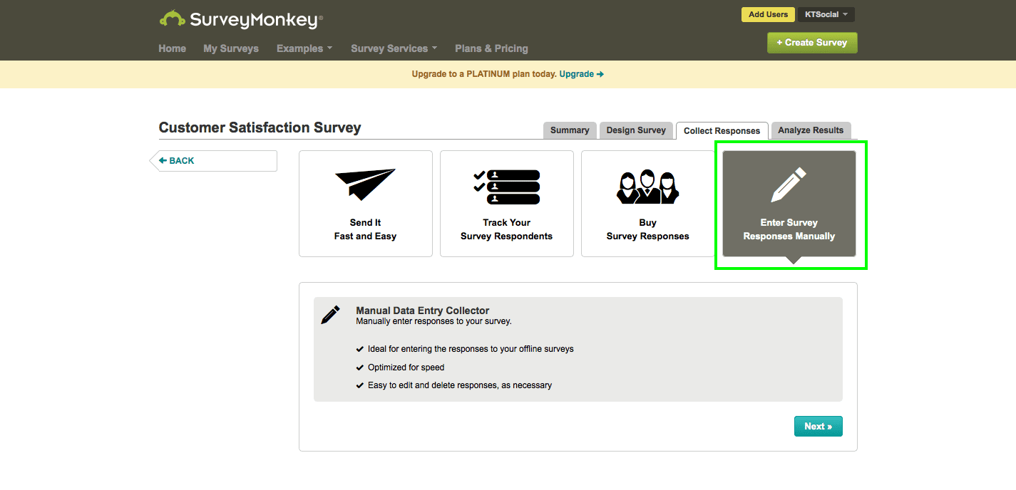 Screenshot of Manual Data Entry Collector