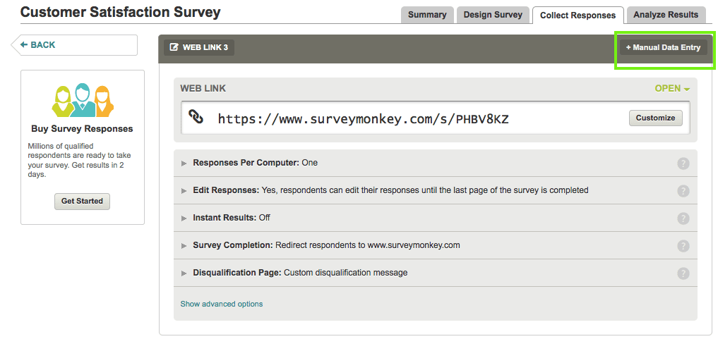 Screenshot of Manual Data Entry