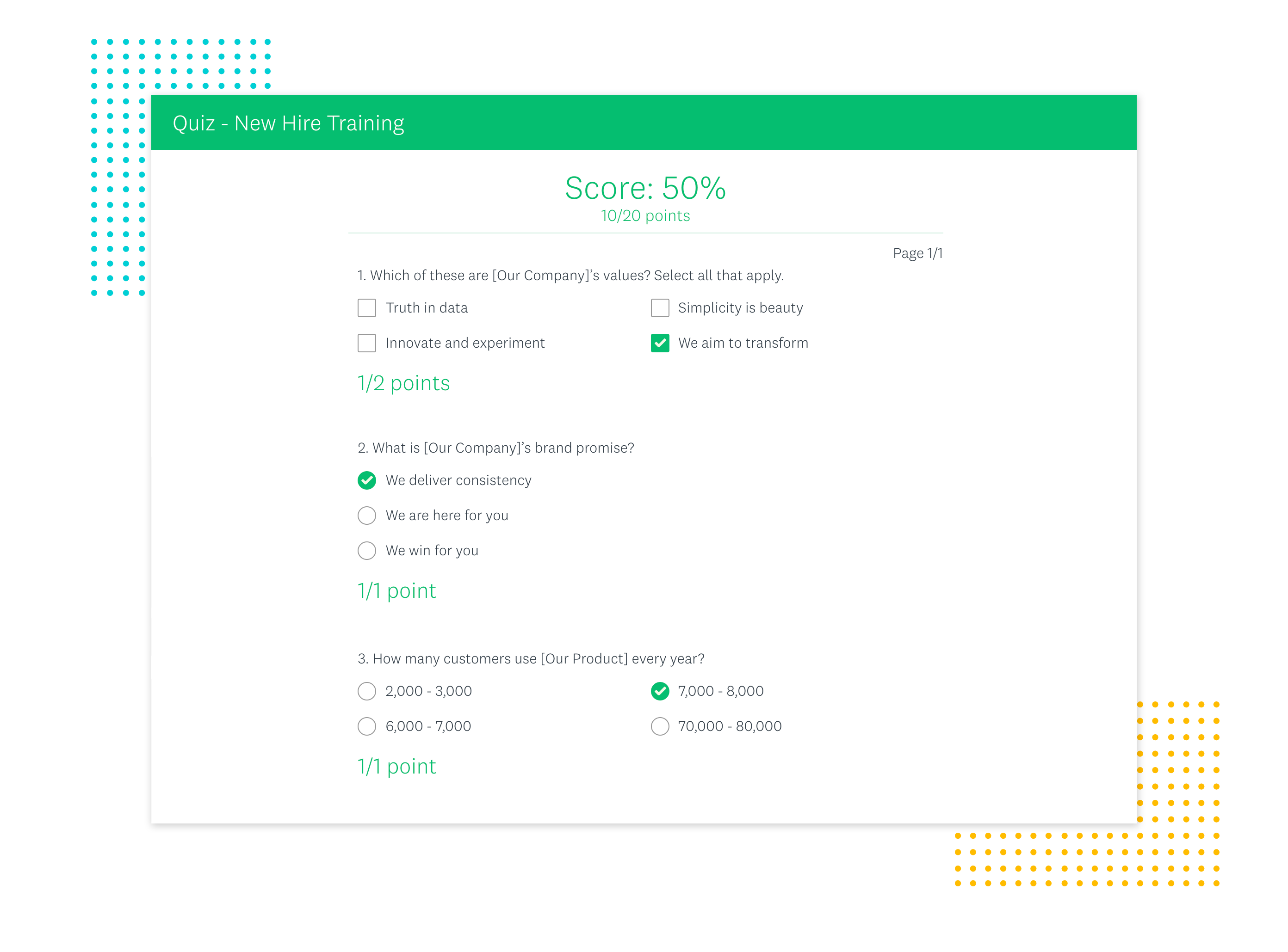 Example new hire quiz from SurveyMonkey