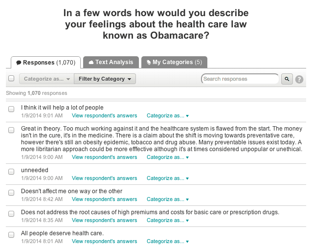 Open-ended responses about Obamacare