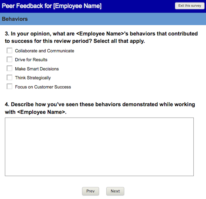 Peer feedback survey example questions