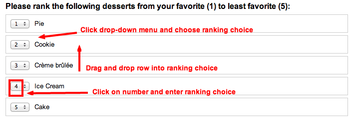 Setting up ranking question