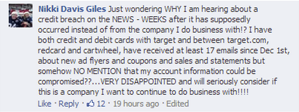 Comment from a Target customer after data breach