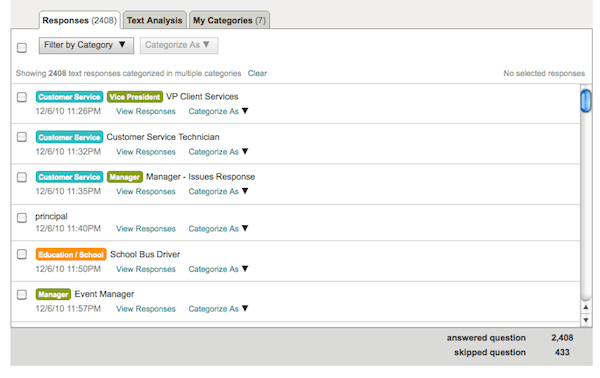 Color-coded tag for open-ended text responses