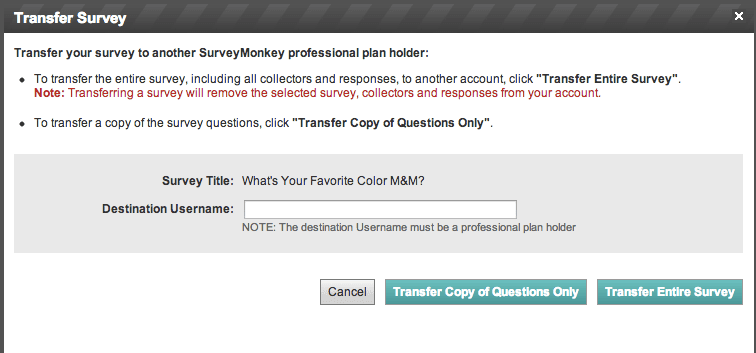 Transfer survey options
